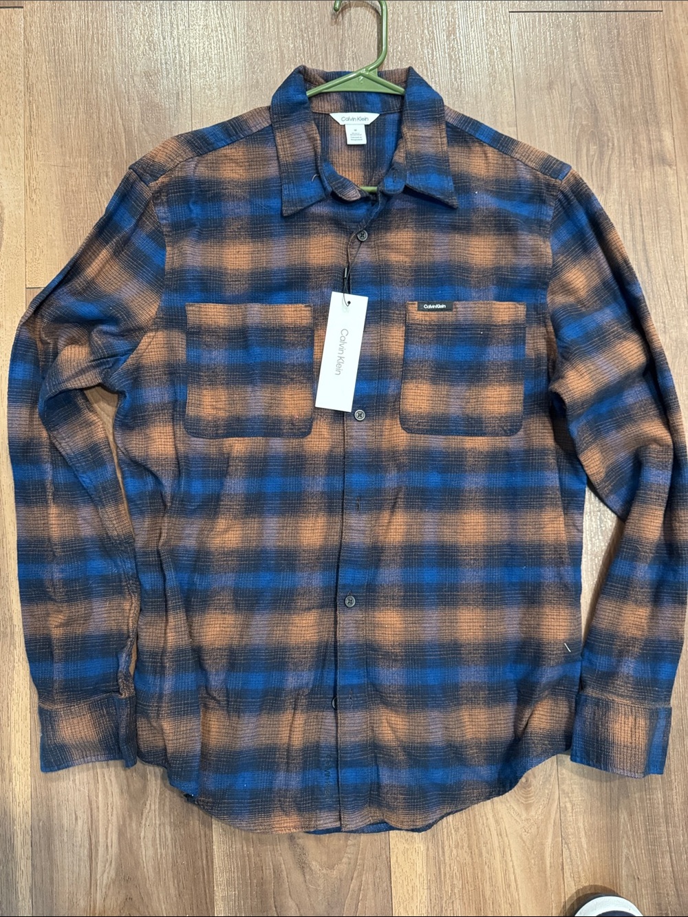 Calvin Klein Blue and Brown Plaid Button-Down Shirt